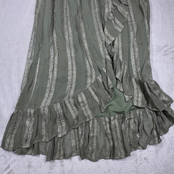 Misa LA Sedona Green Metallic Striped High Low Ruffle High Slit Maxi Skirt Small - Picture 9 of 17